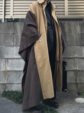 「u170」｜「アイテム（トレンチコート）」を使った、てぃーさん（メンズ・166cm）の冬コーディネート