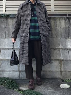 「u170」｜「アイテム（ステンカラーコート）」を使った、てぃーさん（メンズ・166cm）の冬コーディネート