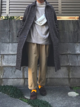 「u170」｜「アイテム（ステンカラーコート）」を使った、てぃーさん（メンズ・166cm）の冬コーディネート