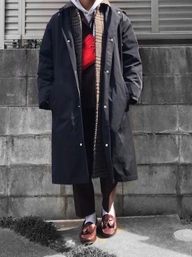 「タッセルローファー」｜「アイテム（ステンカラーコート）」を使った、てぃーさん（メンズ・166cm）の冬コーディネート