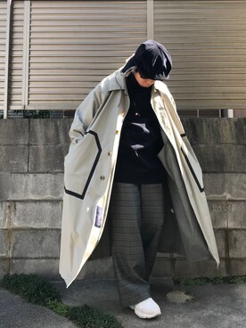 「soe（ソーイ）のアイテム（ステンカラーコート）」を使った、てぃーさん（メンズ・166cm）の冬コーディネート