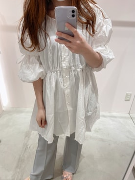 「古着」｜「アイテム（チュニック）」を使った、okamu🍦骨格ストレートさん（レディース・159cm）の春コーディネート