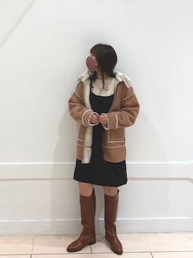 「one after another NICE CLAUP（ワンアフターアナザーナイスクラップ）のアイテム（ムートンコート）」を使った、okamu🍦骨格ストレートさん（レディース・160cm）の冬コーディネート