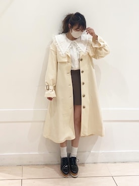 「襟付きトップス」｜「アイテム（トレンチコート）」を使った、okamu🍦骨格ストレートさん（レディース・159cm）の冬コーディネート