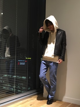 「HARE（ハレ）のアイテム（ライダースジャケット）」を使った、nissy_HAREさん（メンズ・180cm）の冬コーディネート