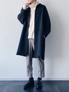 「モードストリート」｜「アイテム（ステンカラーコート）」を使った、nissy_HAREさん（メンズ・180cm）の冬コーディネート
