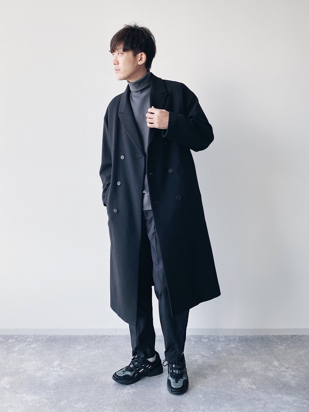 【HARE】CASHEEPウールダブルビッグコート、ブラック、Large(ラージ HARE（ハレ）の「CASHEEPウールダブルビッグコート(HARE