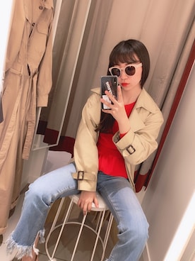 「フリンジデニム」｜「アイテム（トレンチコート）」を使った、鈴木海那さん（レディース・160cm）の春コーディネート