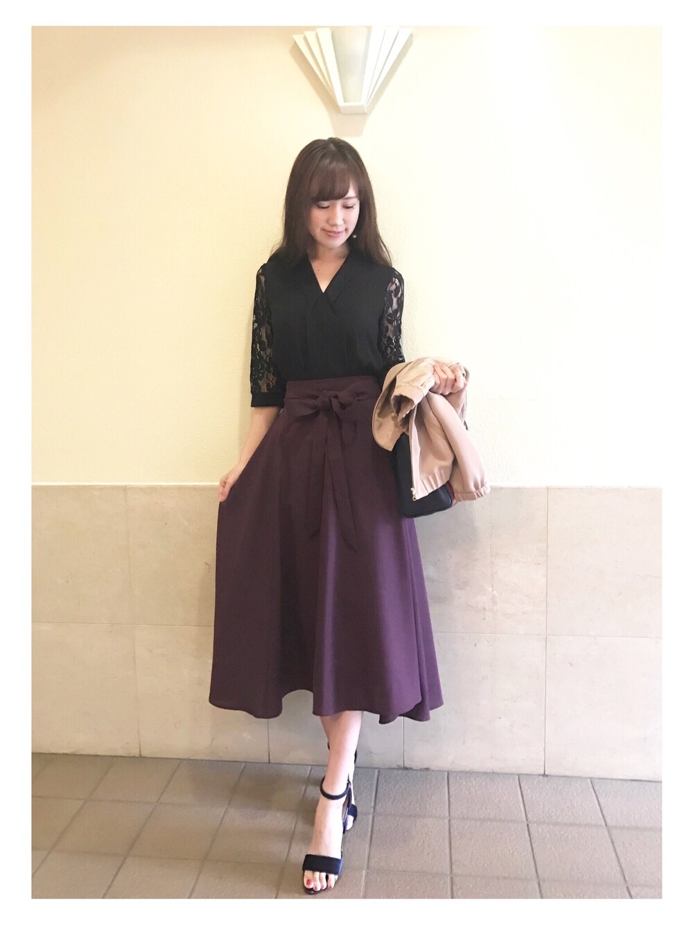 「ootd、秋のコーデ、anySiS、vanitybeauty、デート、OL」｜「anySiSのアイテム（スカート、パープル系）」を使った、yukoさん（レディース・165cm）の秋コーディネートの1枚目の写真