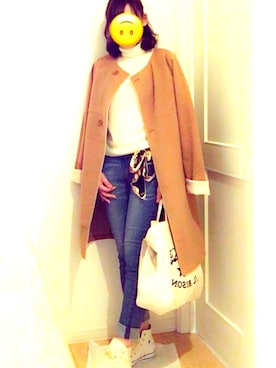 「NICE CLAUP（ナイスクラップ）のアイテム（チェスターコート）」を使った、ゆんさん（レディース・160cm）の春コーディネート