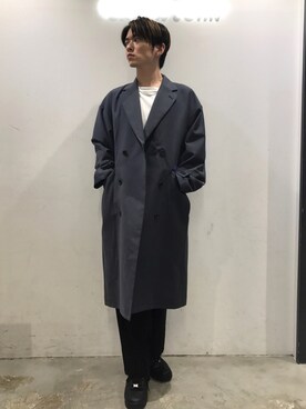 「CASPER JOHN（キャスパージョン）のアイテム（チェスターコート）」を使った、KOMさん（メンズ・166cm）の秋コーディネート