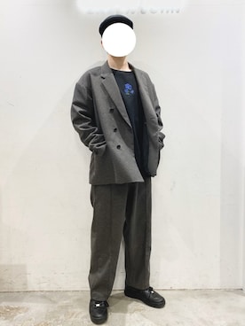 「ワイドテーパードパンツ」｜「アイテム（テーラードジャケット）」を使った、KOMさん（メンズ・166cm）の冬コーディネート