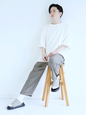 「CASPER JOHN（キャスパージョン）のアイテム（シューズ）」を使った、KOMさん（メンズ・165cm）の夏コーディネート