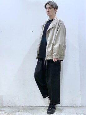 「CASPER JOHN（キャスパージョン）のアイテム（ライダースジャケット）」を使った、KOMさん（メンズ・165cm）の秋コーディネート