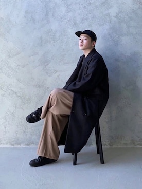 「CASPER JOHN（キャスパージョン）のアイテム（チェスターコート）」を使った、KOMさん（メンズ・165cm）の秋コーディネート