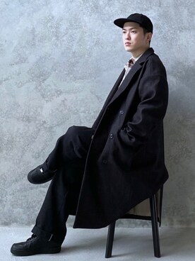 「CASPER JOHN（キャスパージョン）のアイテム（チェスターコート）」を使った、KOMさん（メンズ・165cm）の冬コーディネート