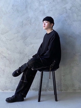 「CASPER JOHN（キャスパージョン）のCenter Pleats Ankle Wide Slacks/センタープリーツアンクルワイドスラックス(セットアップ対応)（その他パンツ）」を使った、KOMさん（メンズ・165cm）の秋コーディネート