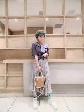 「Rodeo Crowns（ロデオクラウンズ）のアイテム（ハンチング/ベレー帽）」を使った、張小貓さん（レディース・167cm）の春コーディネート