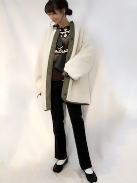 「HYKE」｜「アイテム（バレエシューズ）」を使った、宇佐美 彩さん（レディース・163cm）の冬コーディネート
