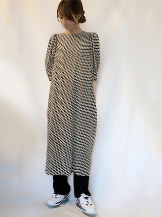 6（ロク）の「＜6(ROKU)＞BLOCK PRINT VOLUME SLEEVE DRESS