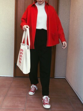 「ROKU」｜「アイテム（その他アウター）」を使った、reoさん（レディース・168cm）の春コーディネート