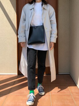「ROKU」｜「アイテム（トレンチコート）」を使った、reoさん（レディース・170cm）の春コーディネート