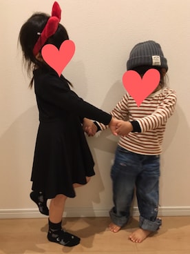 「BRANSHES（ブランシェス）のアイテム（Tシャツ/カットソー、ブラウン系）」を使った、すみれさん（レディース）の秋コーディネート