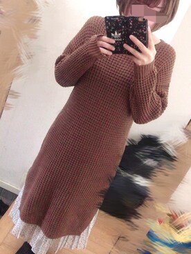 「Honeys（ハニーズ）のプリーツスカート（スカート、ホワイト系）」を使った、ℳ.さん（レディース・162cm）の冬コーディネート