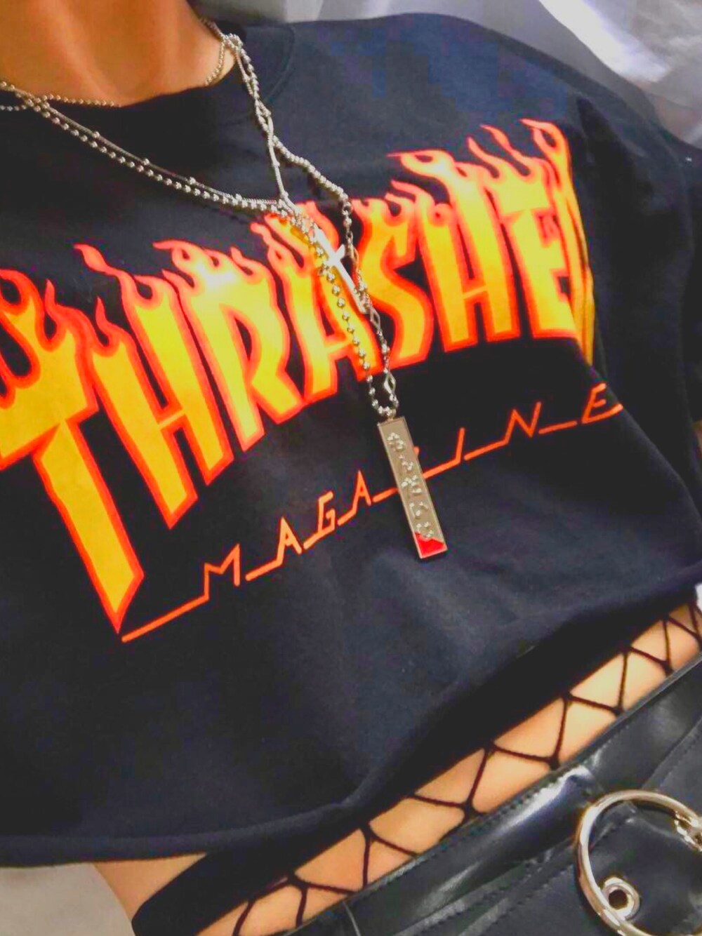 「exciting、sexy、cool」｜「💋💄のアイテム（Tシャツ/カットソー、ブラック系）」を使った、あさちゃん🐷💖さん（レディース・146cm）の冬コーディネートの1枚目の写真