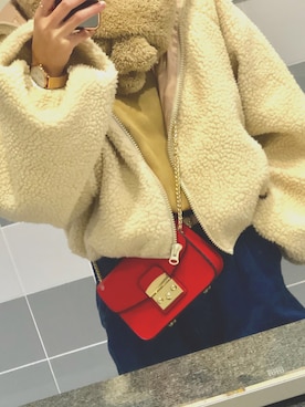 「GRL（グレイル）のフリルマムデニムパンツ（デニムパンツ）」を使った、うどんさん（レディース・163cm）の冬コーディネート