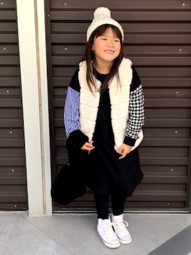 「Right-on（ライトオン）のアイテム（ニットキャップ/ビーニー）」を使った、ties-flower11さん（キッズ・120cm）の冬コーディネート