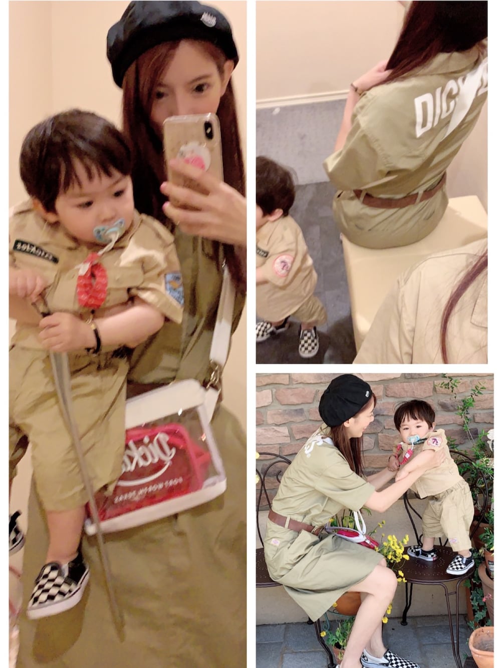 「ディッキーズ(Dickies)、ディッキーズキッズ、ディッキーズ、キッズコーデ、ママコーデ、親子でおそろい、親子コーデ、親子リンク、ママ＆息子、VANSスリッポン」｜「VANSの【VANS】キッズ クラシック スリッポン（スリッポン、ホワイト系）」を使った、hirumamaさん（キッズ・90cm）の春コーディネートの1枚目の写真