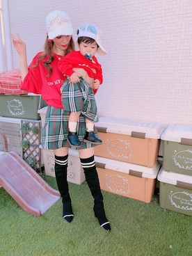 「Rady（レディー）のアイテム（キャップ）」を使った、hirumamaさん（キッズ・90cm）の秋コーディネート