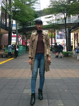 「アイテム（その他トップス、ブラウン系）」を使った、Chelseyさん（レディース・175cm）の秋コーディネート