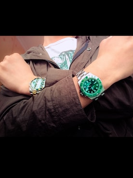 「ROLEX（ロレックス）のROLEX 116610LV（アナログ腕時計、グリーン系）」を使った、Harry张さん（メンズ・175cm）の春コーディネート