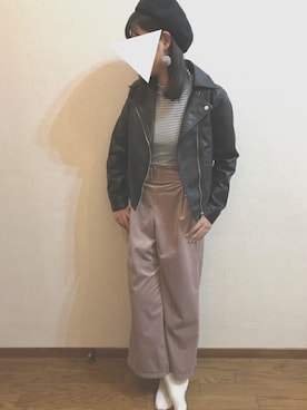 「FUN（ファン）のアイテム（ライダースジャケット）」を使った、Chiharuさん（レディース・169cm）の秋コーディネート