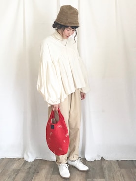 「handmade」｜「アイテム（ニットキャップ/ビーニー）」を使った、ka﻿﻿o ̆̈﻿riさん（レディース・154cm）の春コーディネート