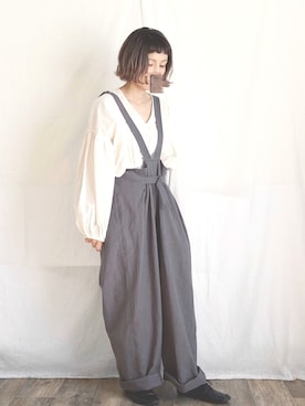 「Handmade（ハンドメイド）のアイテム（サロペット/オーバーオール）」を使った、ka﻿﻿o ̆̈﻿riさん（レディース・154cm）の秋コーディネート