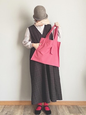 「チェックワンピース」｜「アイテム（ジャンパースカート）」を使った、ka﻿﻿o ̆̈﻿riさん（レディース・154cm）の冬コーディネート
