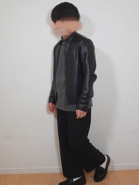 「タッセルローファー」｜「アイテム（ライダースジャケット）」を使った、ミニスタ さん（メンズ・157cm）の冬コーディネート