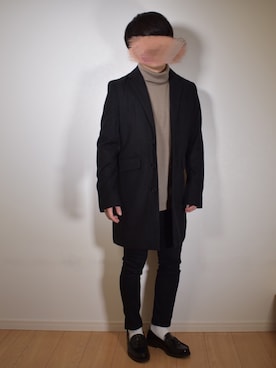 「MinoriTY（マイノリティ）のアイテム（チェスターコート）」を使った、ミニスタ さん（メンズ・157cm）の冬コーディネート