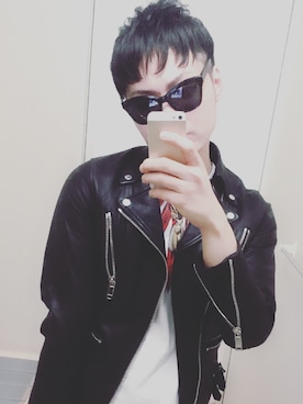 「CHRISTIAN DADA（クリスチャンダダ）のアイテム（ライダースジャケット）」を使った、Shyuto tajimaさん（メンズ・173cm）の秋コーディネート