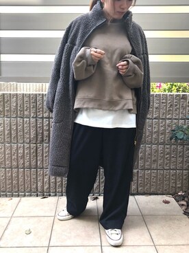 「スエット」｜「アイテム（その他アウター）」を使った、yimiさん（レディース・154cm）の冬コーディネート