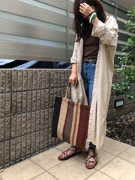 「ZOZO（ゾゾ）のスリムテーパードデニムパンツ［WOMEN］（デニムパンツ）」を使った、yimiさん（レディース・154cm）の夏コーディネート