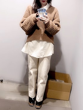 「アイテム（ローファー、グリーン系）」を使った、momoさん（レディース・156cm）の春コーディネート