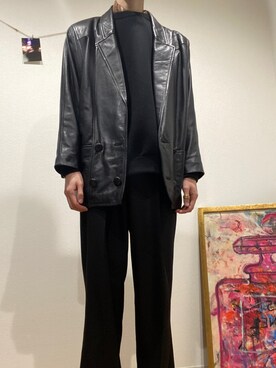 「古着好きな人と繋がりたい」｜「アイテム（ライダースジャケット）」を使った、たさん（メンズ・175cm）の春コーディネート