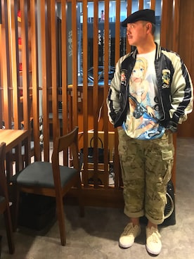 「H&M（エイチ・アンド・エム）のアイテム（キャスケット）」を使った、Gato Linさん（メンズ・179cm）の秋コーディネート