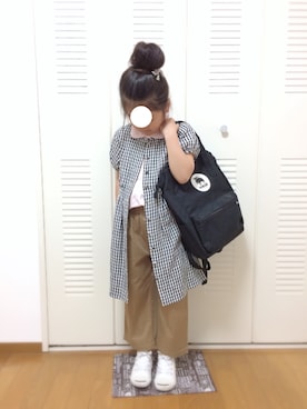 「COMME CA DU MODE（コムサデモード）のアイテム（シャツワンピース）」を使った、Na☺︎☺︎☺︎さん（キッズ・110cm）の春コーディネート