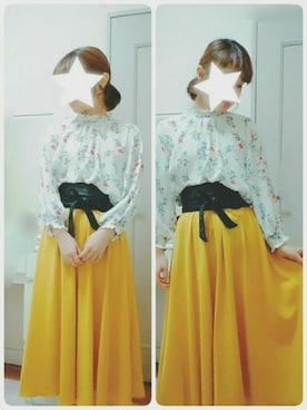 「ミディスカート」｜渡邉まりこさん（レディース・150cm）の春コーディネート