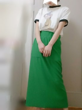 「Ray BEAMS（レイビームス）のsouth for F / DOPEY Tシャツ（Tシャツ/カットソー、ホワイト系）」を使った、渡邉まりこさん（レディース）の春コーディネート